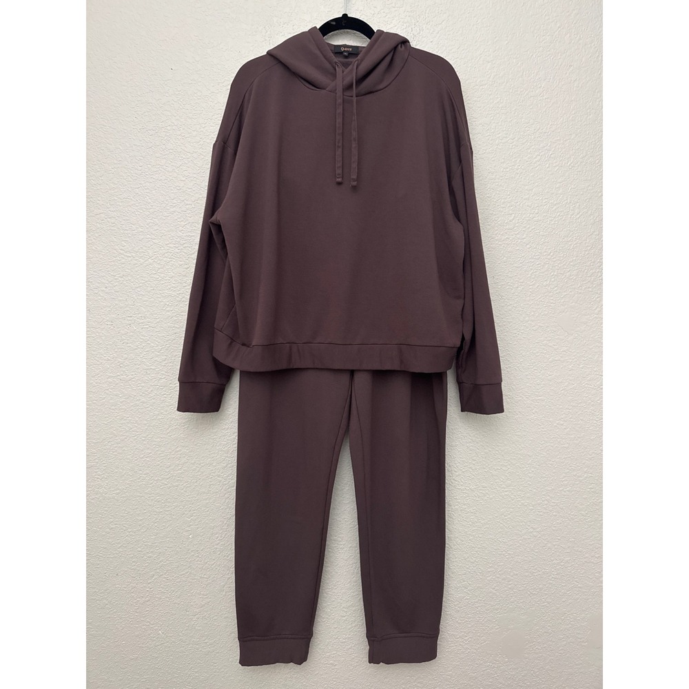 Quince SuperSoft Fleece Joggers Hoodie Pullover Set Dried Fig XL